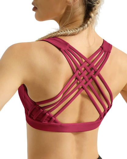 Women'S Medium Support Strappy Back Energy Sport Bra Cotton Feel 6017