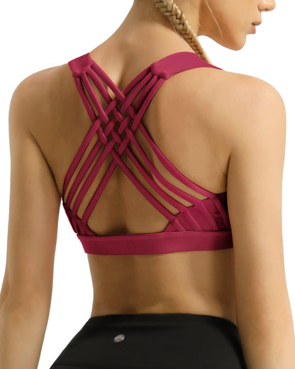 Women'S Medium Support Strappy Back Energy Sport Bra Cotton Feel 6017